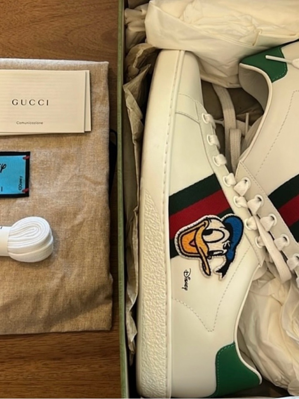 Gucci White Leather Ace Sneakers with Donald Duck Patch